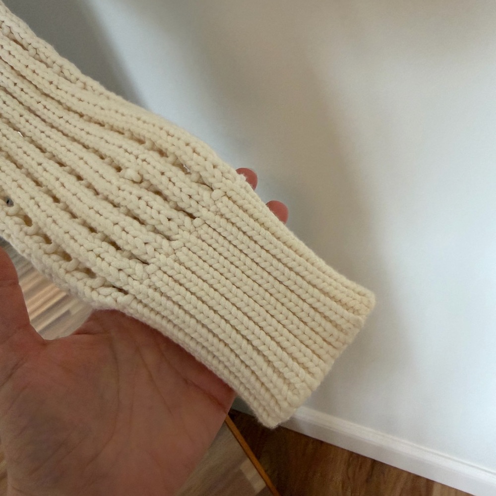 Steve Madden Cream V-Neck Button Front Open-Knit Sweater - Picture 9 of 14
